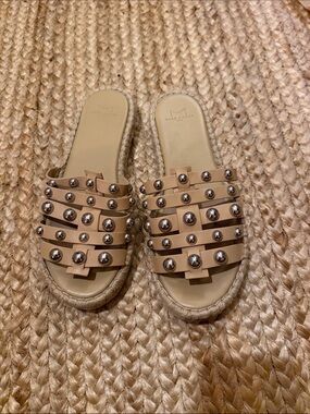 Marc Fisher Nude Studded Espadrille Slide Sandals